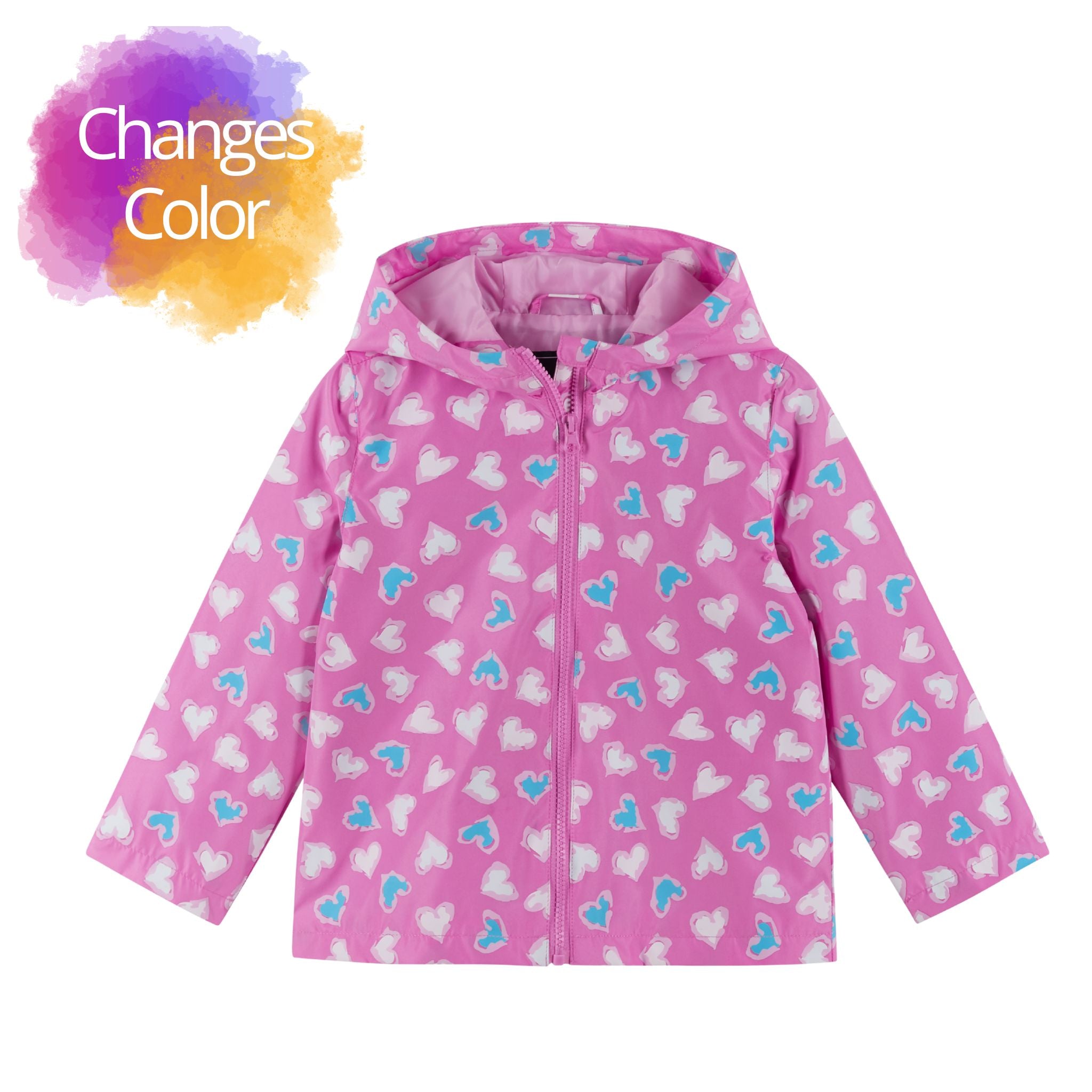 Girls Color-Changing Water Resistant Wind Breaker | Pink Hearts - 6 / Pink