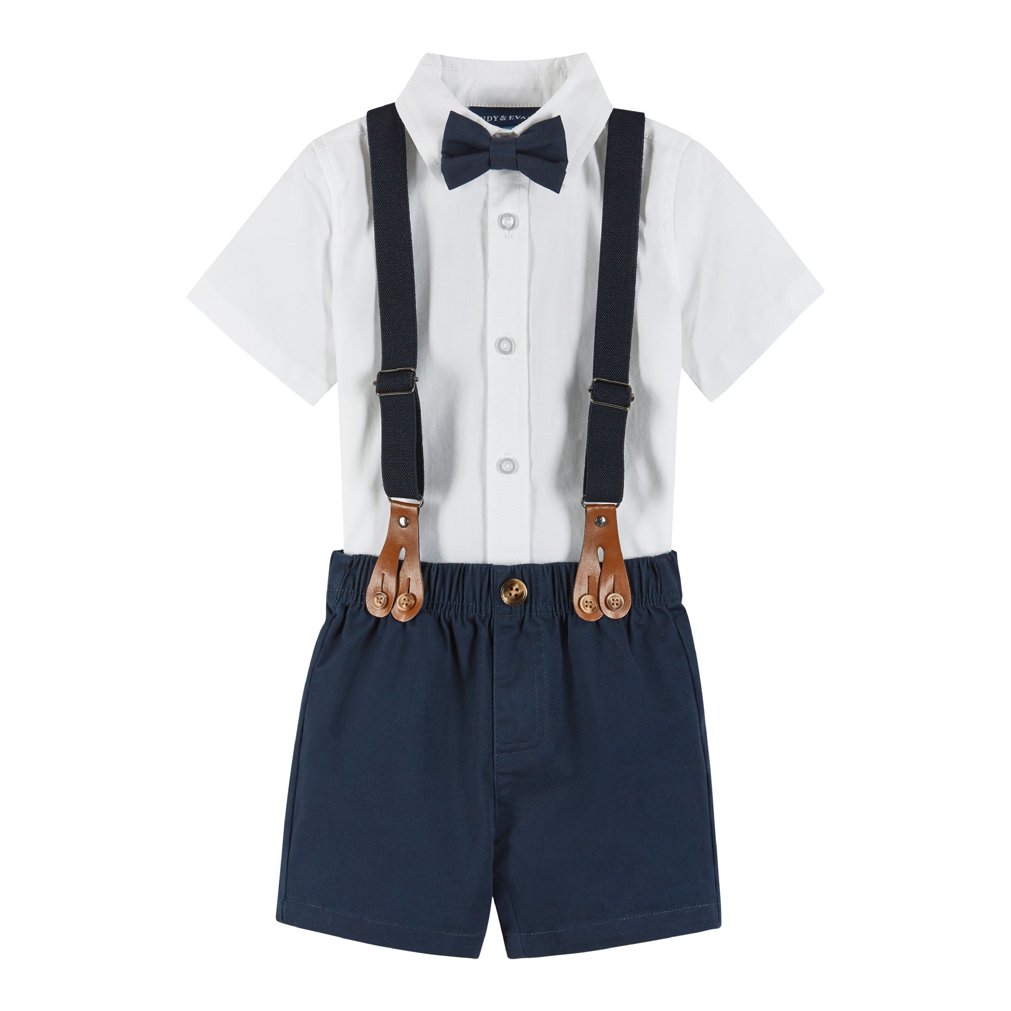 Infant Short Sleeve Suspender Set | Spring Gentleman | Navy - 12/18 M / White
