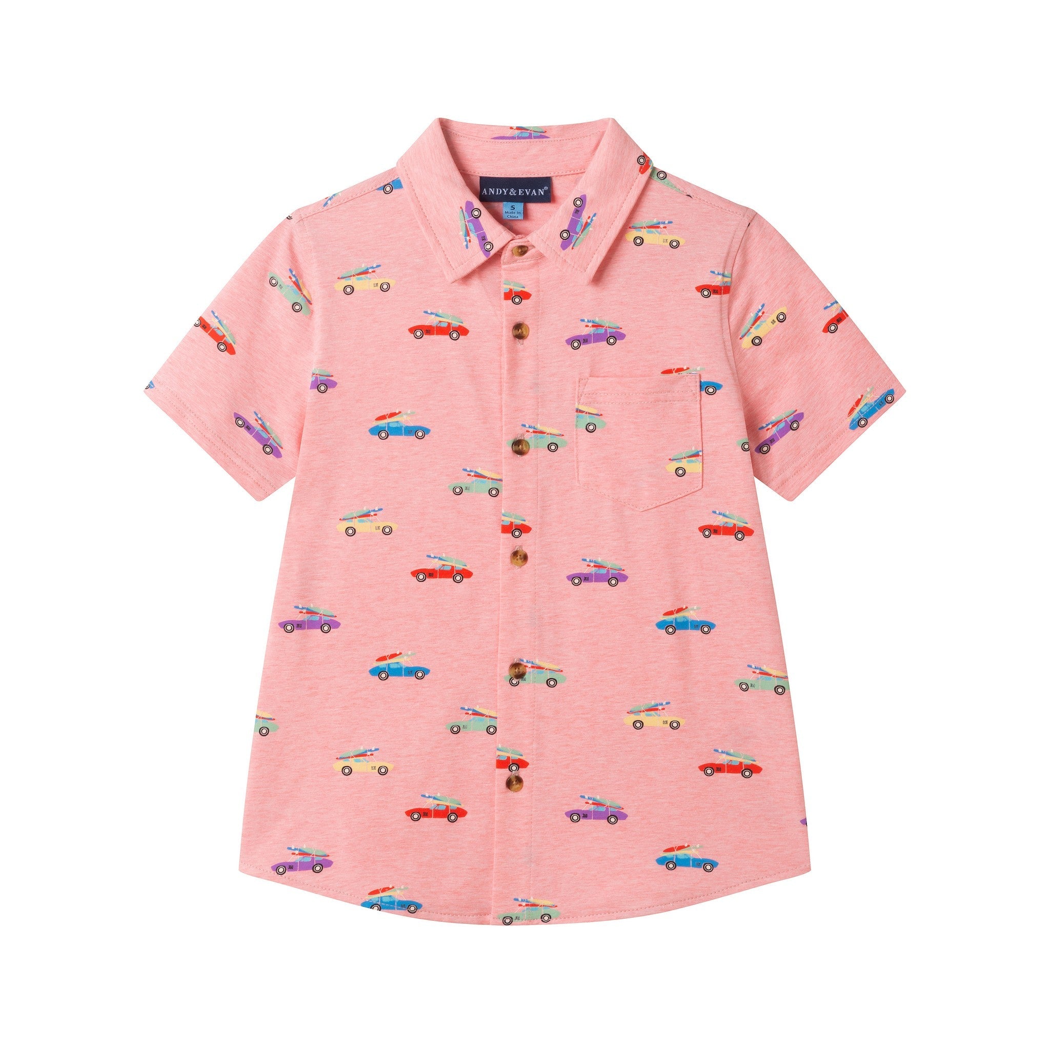 Boys Printed Knit Buttondown | Orange Cars - 2T / Orange