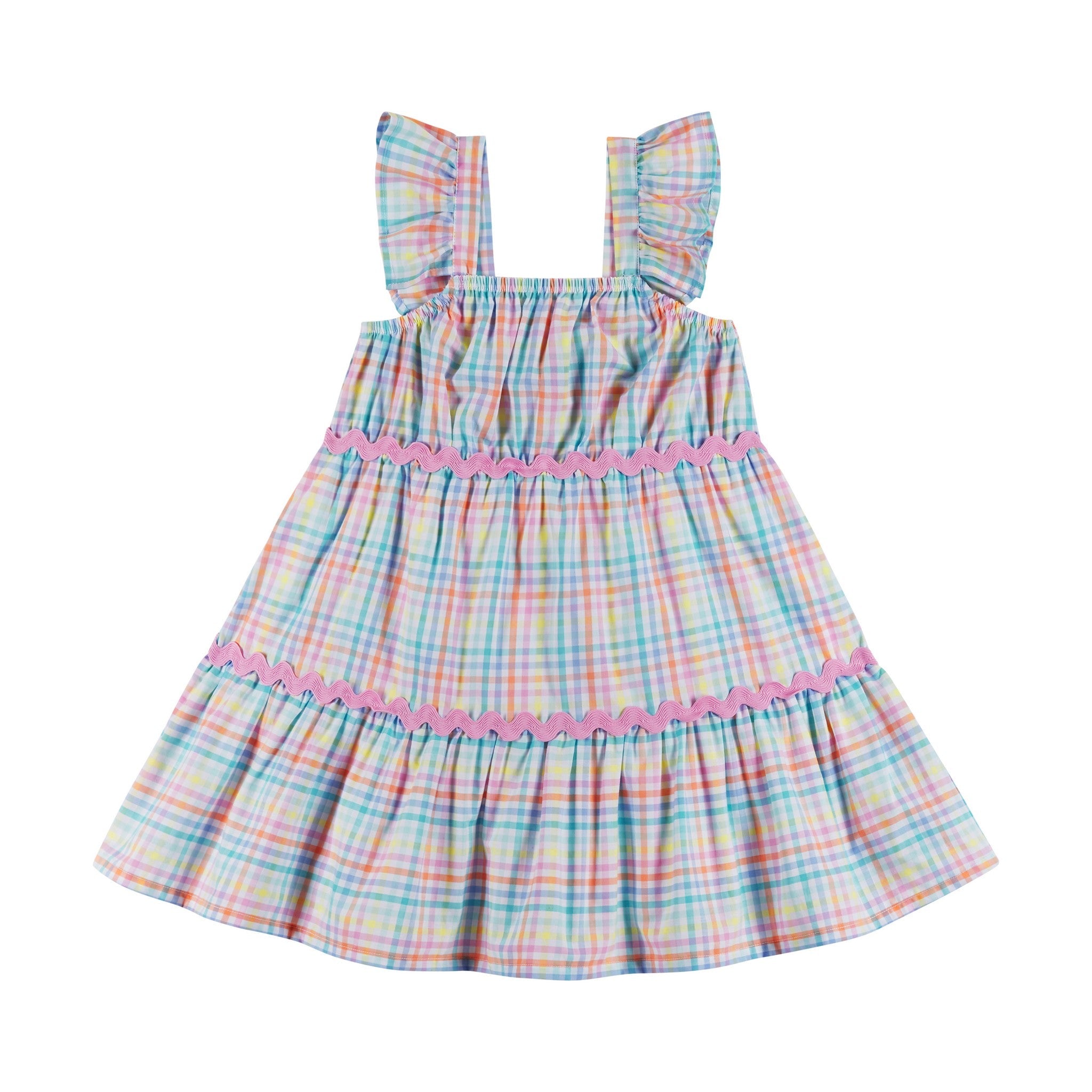 Girls Tiered Dress | Pastel Plaid - 3T / White