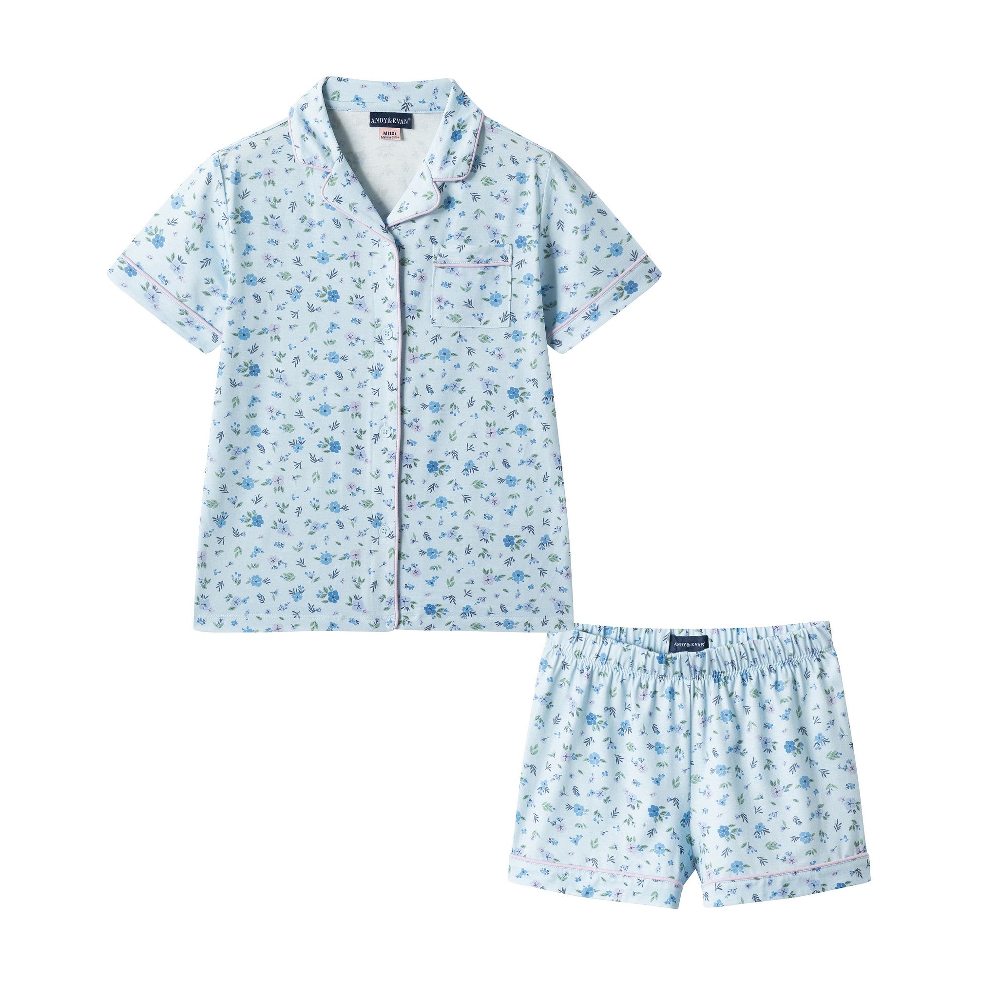 Tween Girls Buttondown Pajama Set | Blue Floral - S(7/8) / Blue