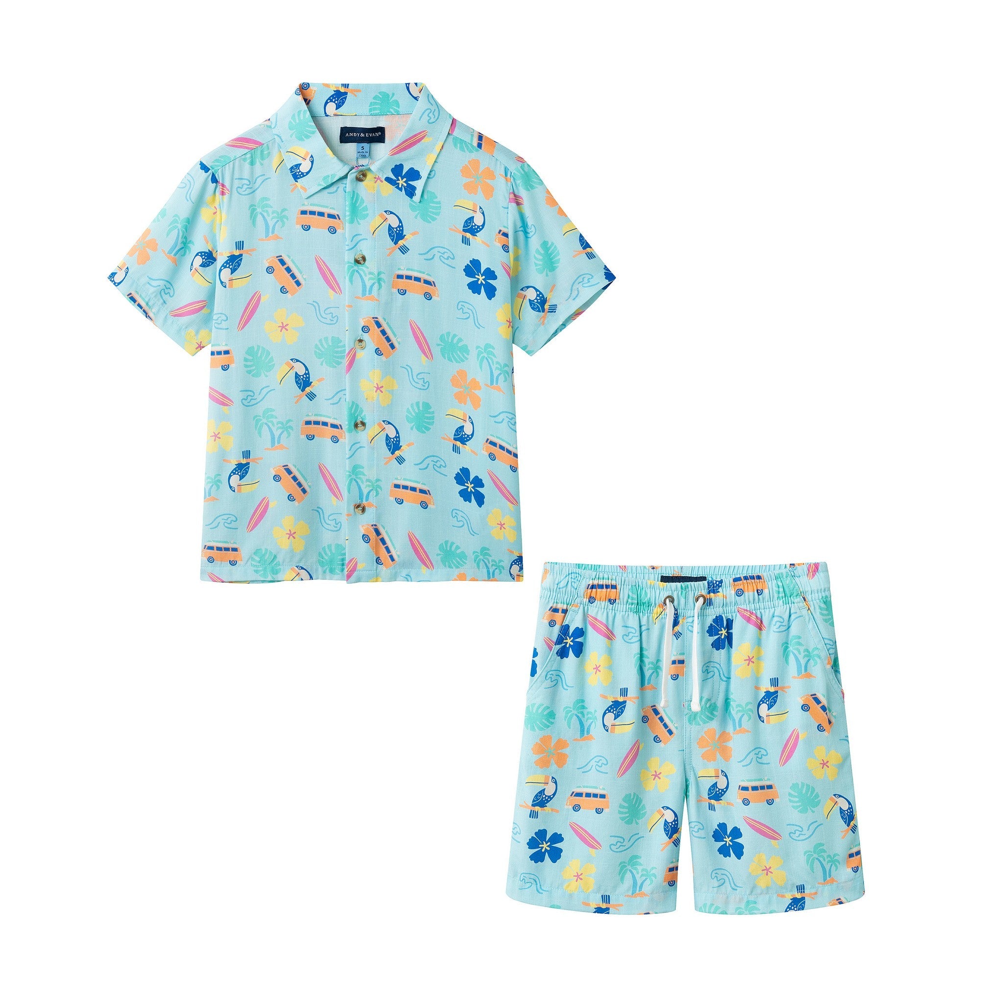 Boys Synthetic Viscose Matching Set | Aqua Beach - 4T / Aqua