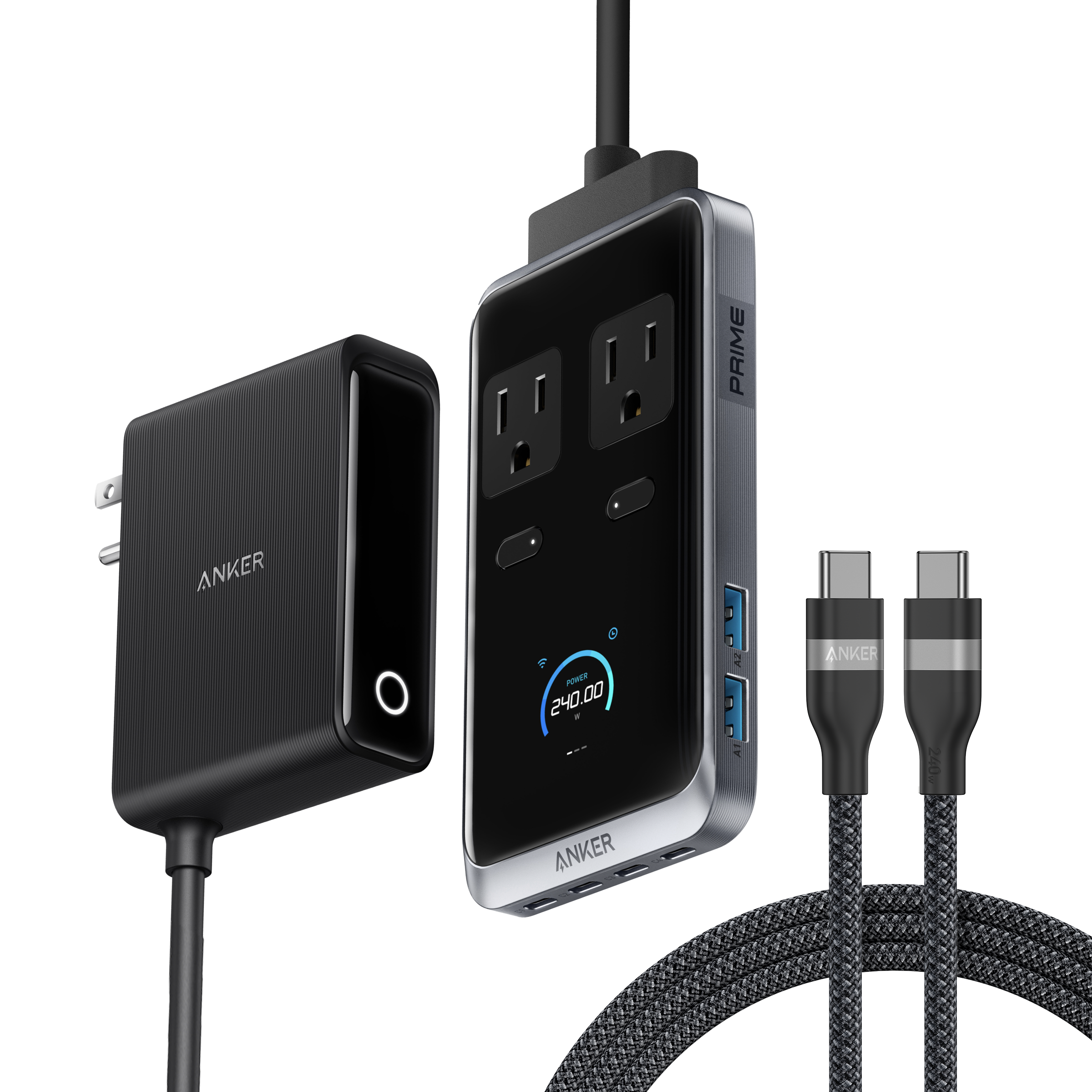Anker Prime Charging Station (8-in-1, 240W) and USB-C to USB-C Cable (6 ft, 240W ) Charging Station + 6 ft Cable