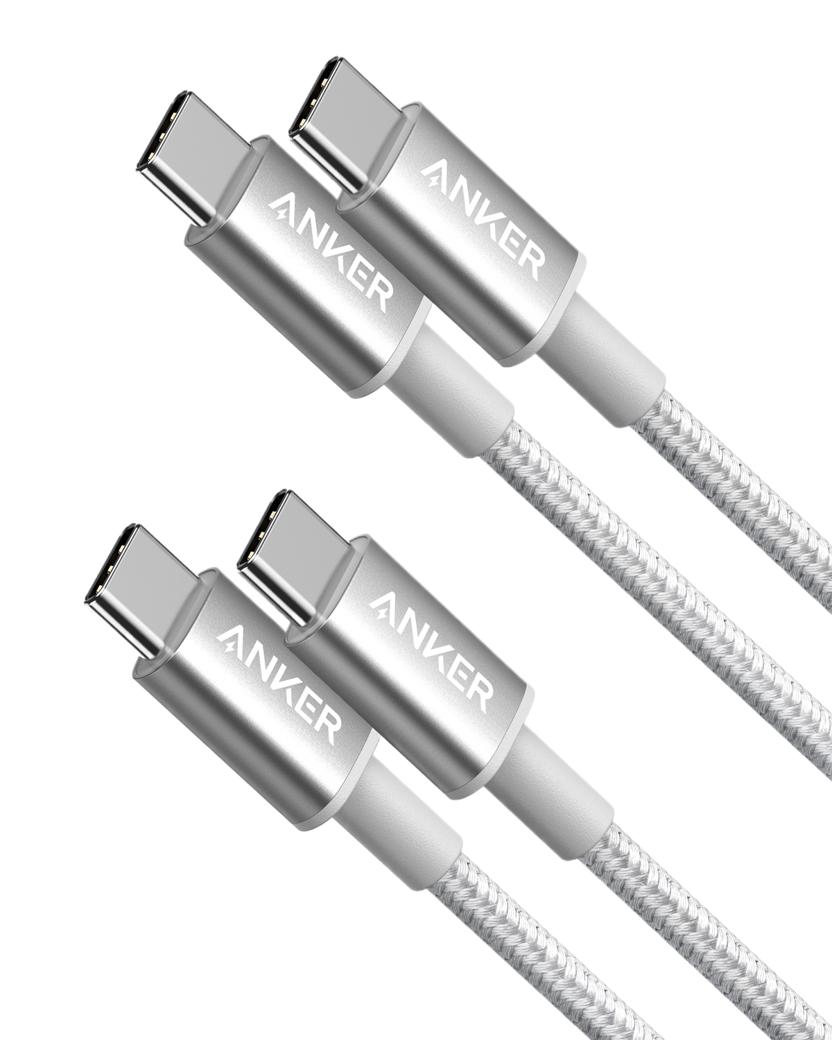 2-Pack New Nylon USB C to USB C Cable (3.3 ft 60W) Silver