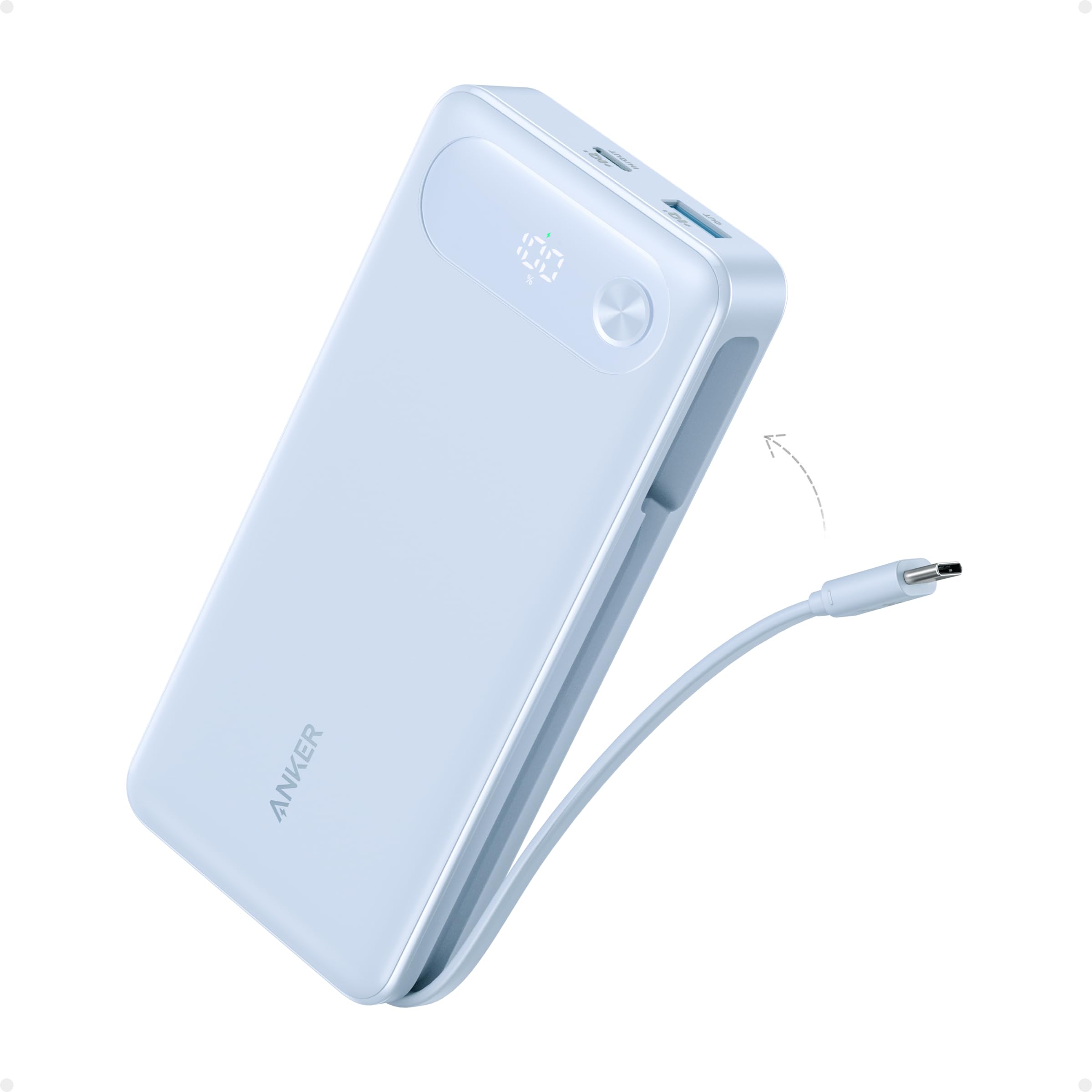 Anker Power Bank (20K, 87W, Built-In USB-C Cable) | Customizable Blue