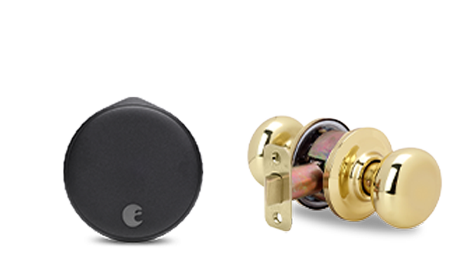 August Wi-Fi Smart Lock + Cambridge Knob in Polished Brass