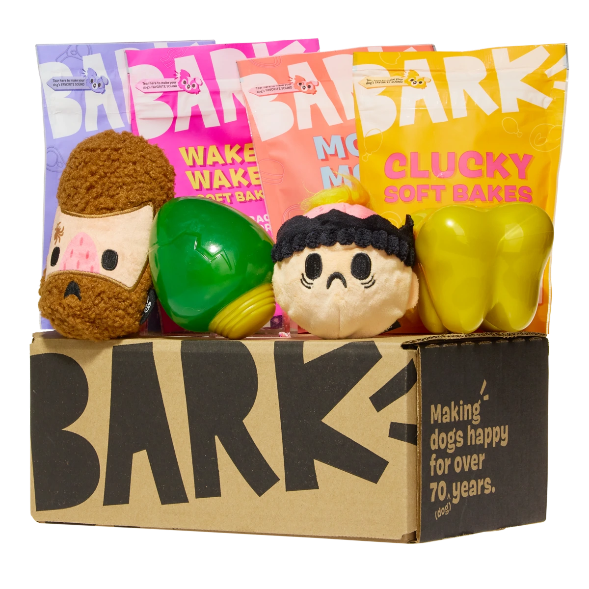 BARK 6 Month Subscription - Home Alone Double Deluxe First Box - Super Chewer / Small Dog / Super Obsessed: 4 Toys, 4 Treats, 1 Chew - Allergy