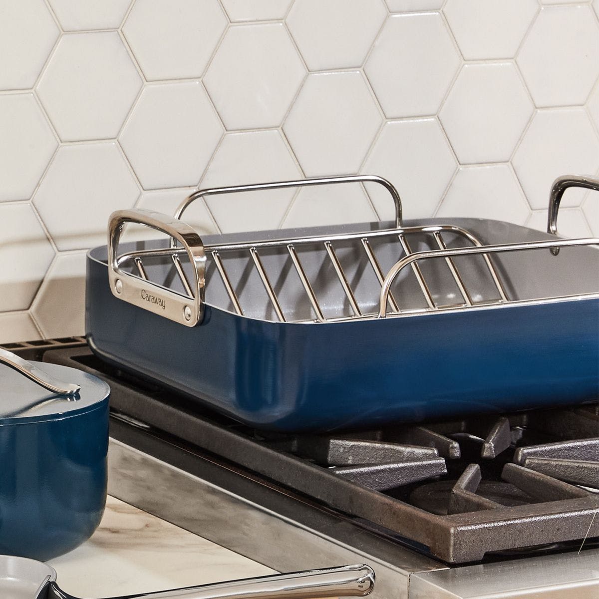 16x13" Roasting Pan In Navy | Non-Stick, Non-Toxic, PFAS-Free Ceramic Pan + Wire Rack | Induction-Compatible For Healthy Cooking | Caraway