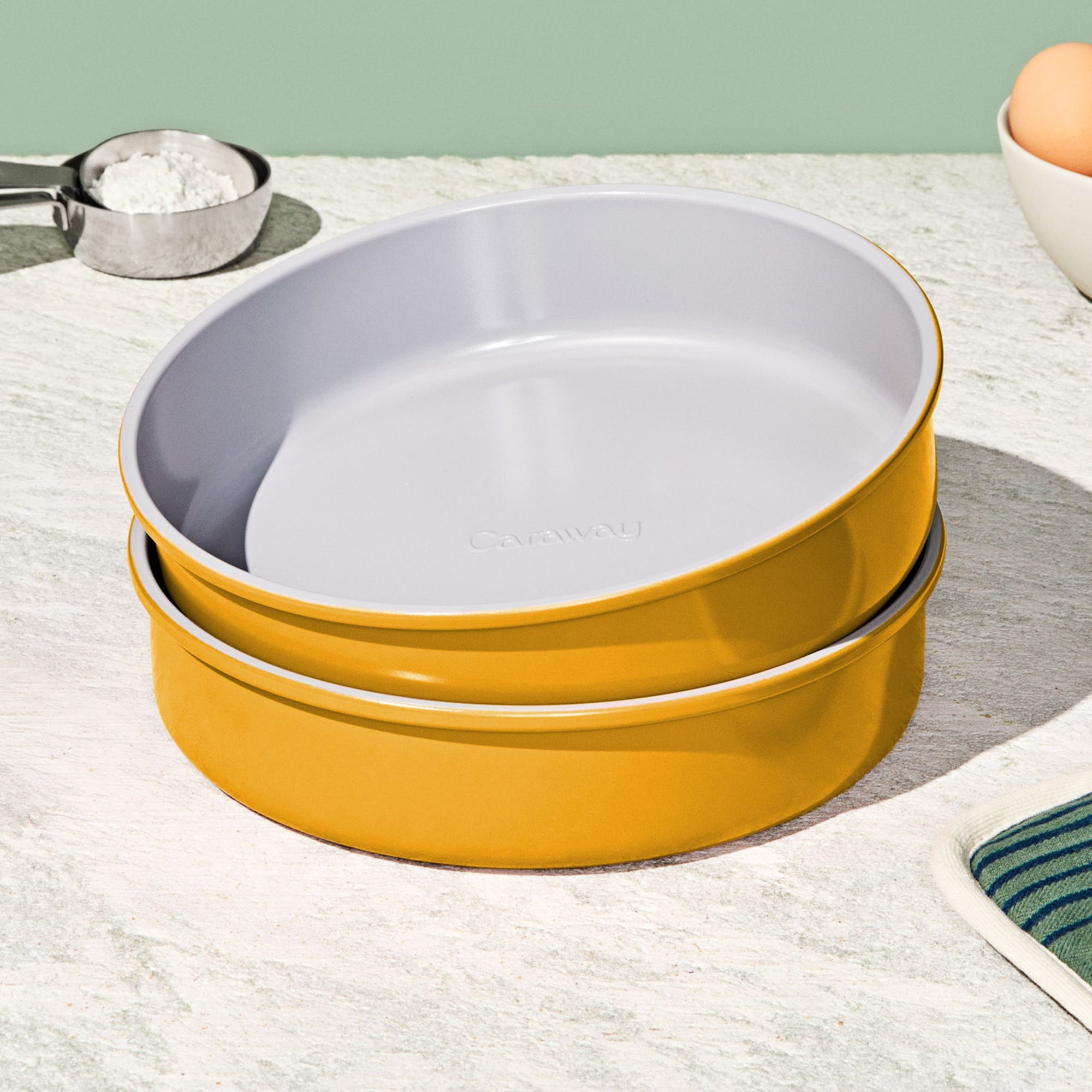 9" Circle Pan Duo In Marigold | Non-Stick, Non-Toxic, Easy To Clean, Scratch Resistant Ceramic Bakeware | Oven Safe & Durable | Caraway
