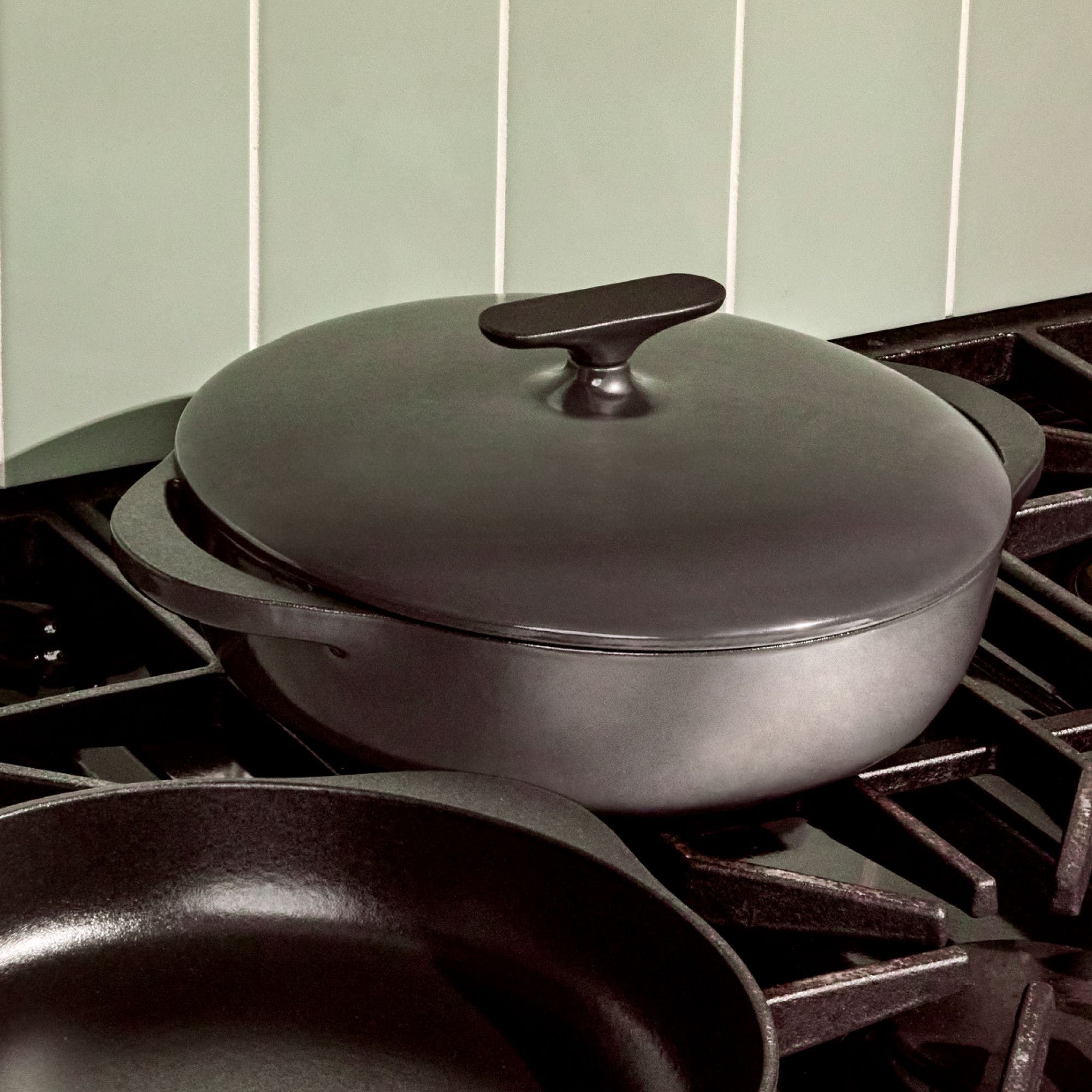 3.5 QT Enameled Cast Iron Braiser Pan W/ Domed Lid In Charcoal | Non-Toxic, Oven-Safe, Long Lasting Cast Iron Pans | For Versatile Cooking With No Seasoning Required | Caraway