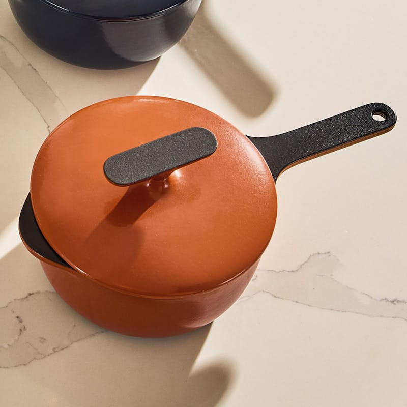 Caraway 1.8 qt Enameled Cast Iron Mini Sauce Pan in Rust I No Seasoning Required