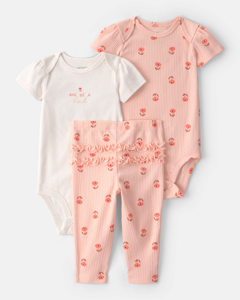Carter's baby girl 3-piece floral bodysuits & pant set 12M Pink