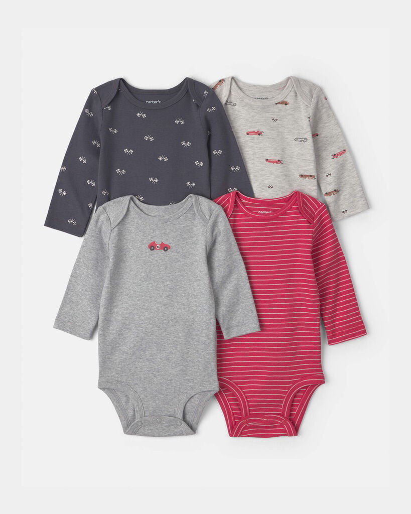 Carter's baby boy 4-pack race car long-sleeve bodysuits 12M Multi