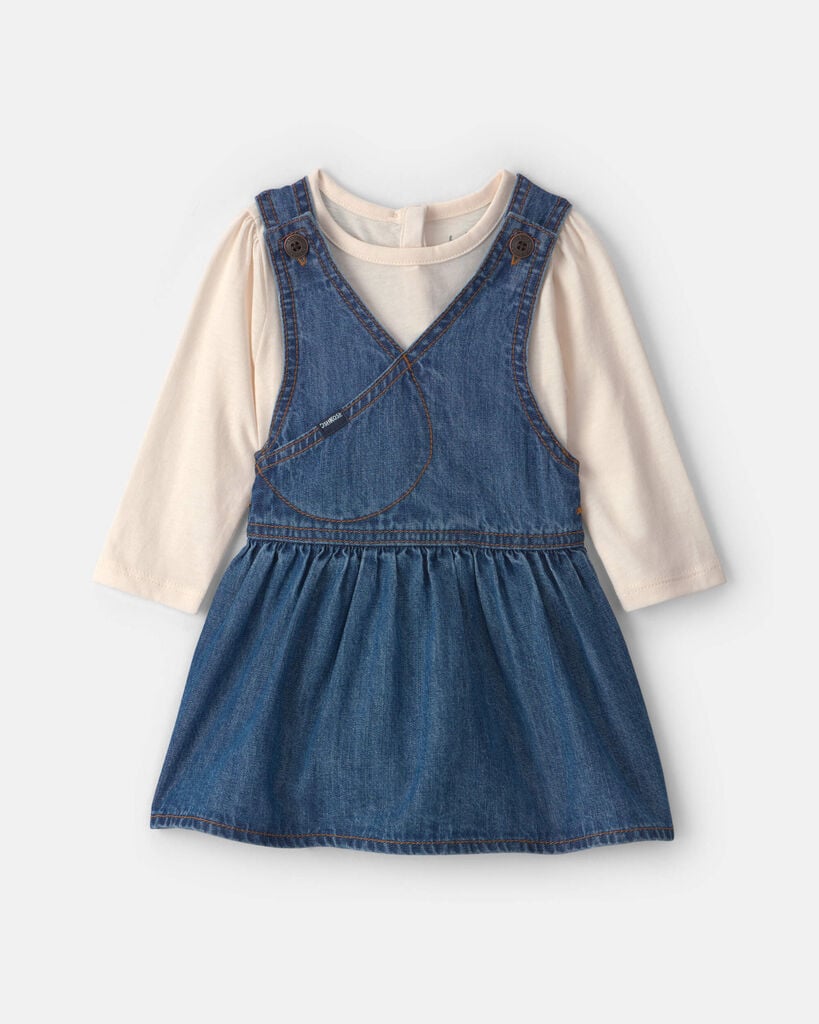 OshKosh B'gosh Baby Girl 2-Piece Denim Skirtall Set - Light Wash 12M Light Wash