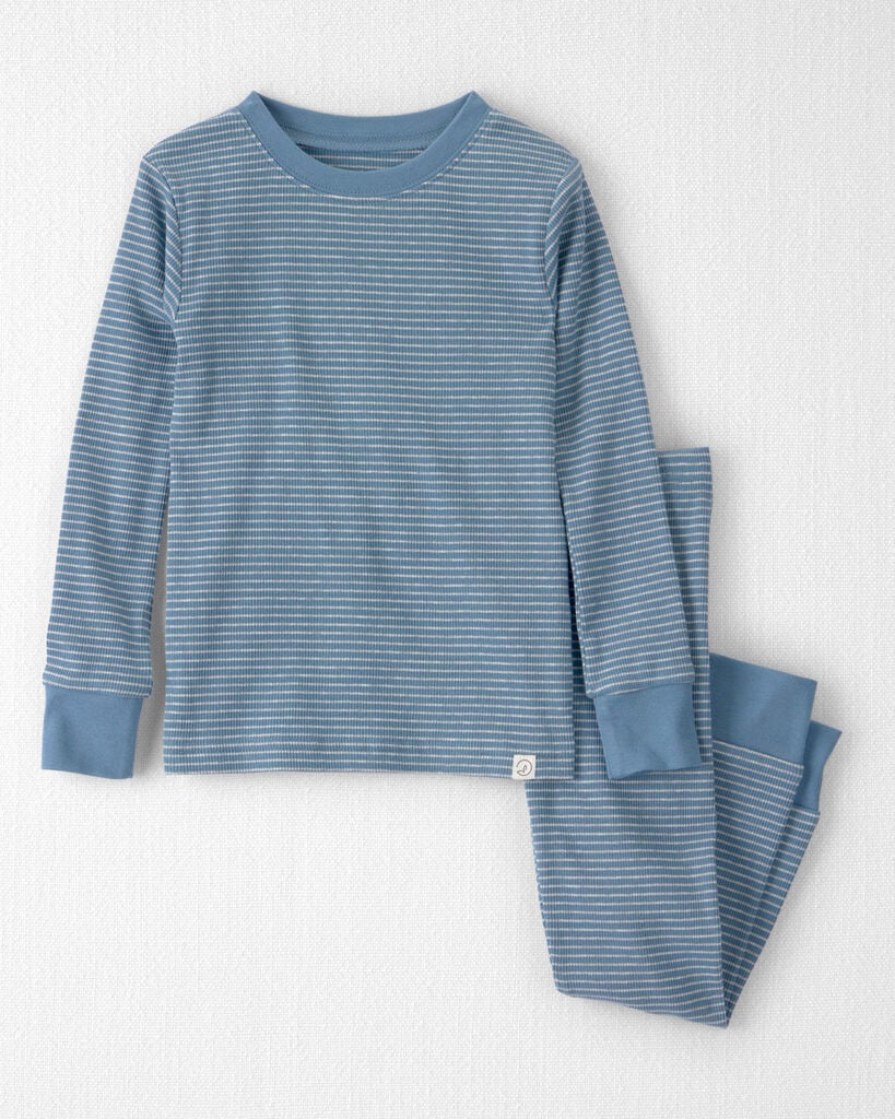 Little Planet Toddler 2-Piece Organic Cotton Ribbed Pajama Set in Stripes 2T Blue Stripes