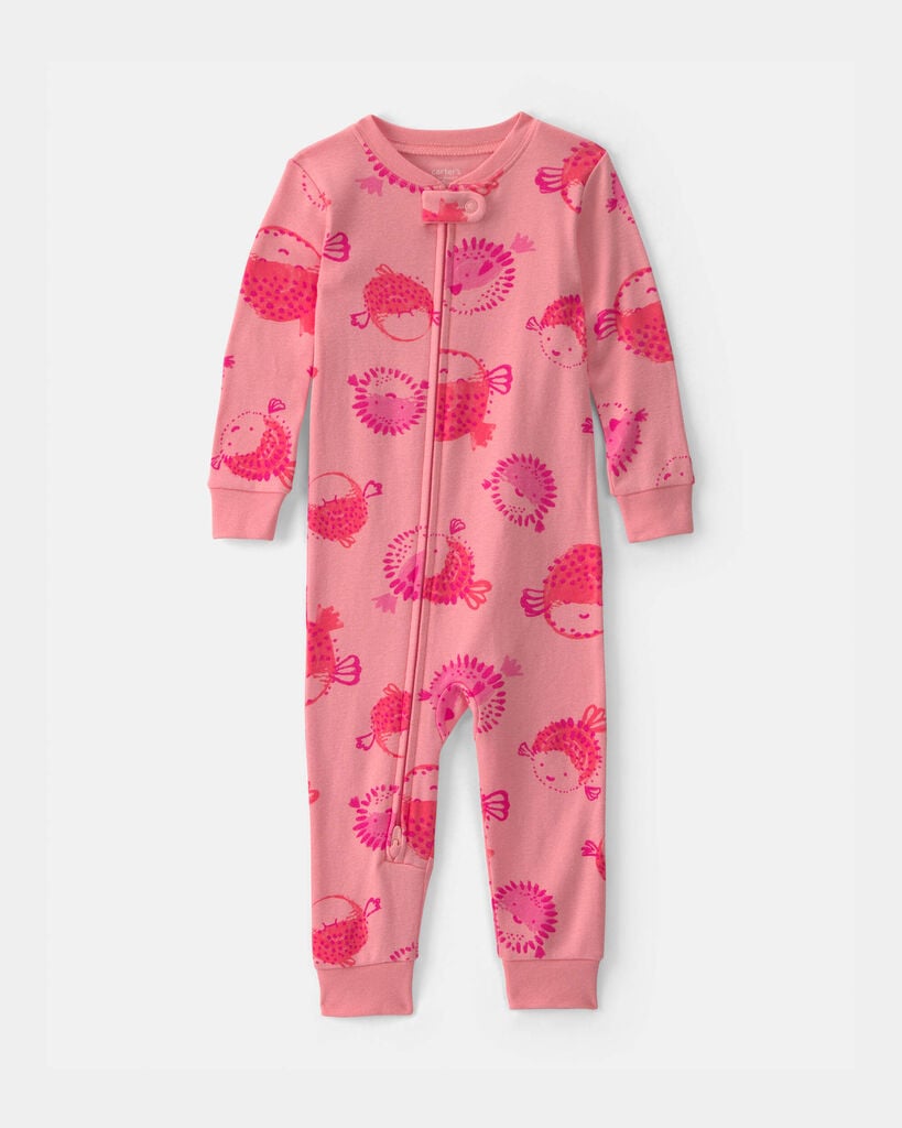 Carter's toddler girl pufferfish 100% cotton 1-piece pajama 2T Coral