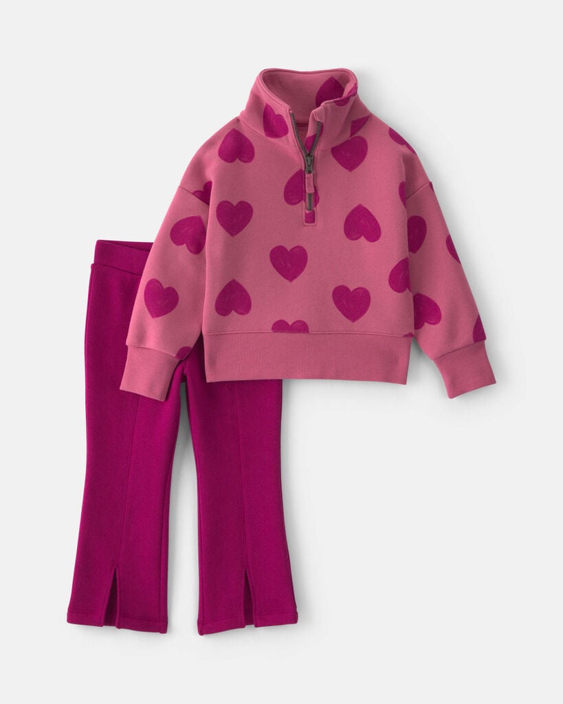 Carter's toddler girl 2-piece heart fleece quarter zip & pant set 2T Red