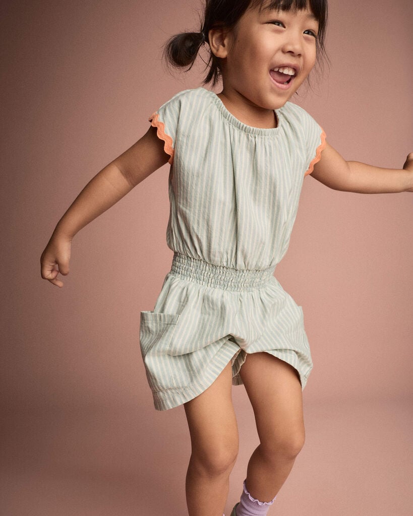 Otter Avenue Toddler Girl Swing Romper with Pockets in Stripes- Light Blue 12M Light Blue