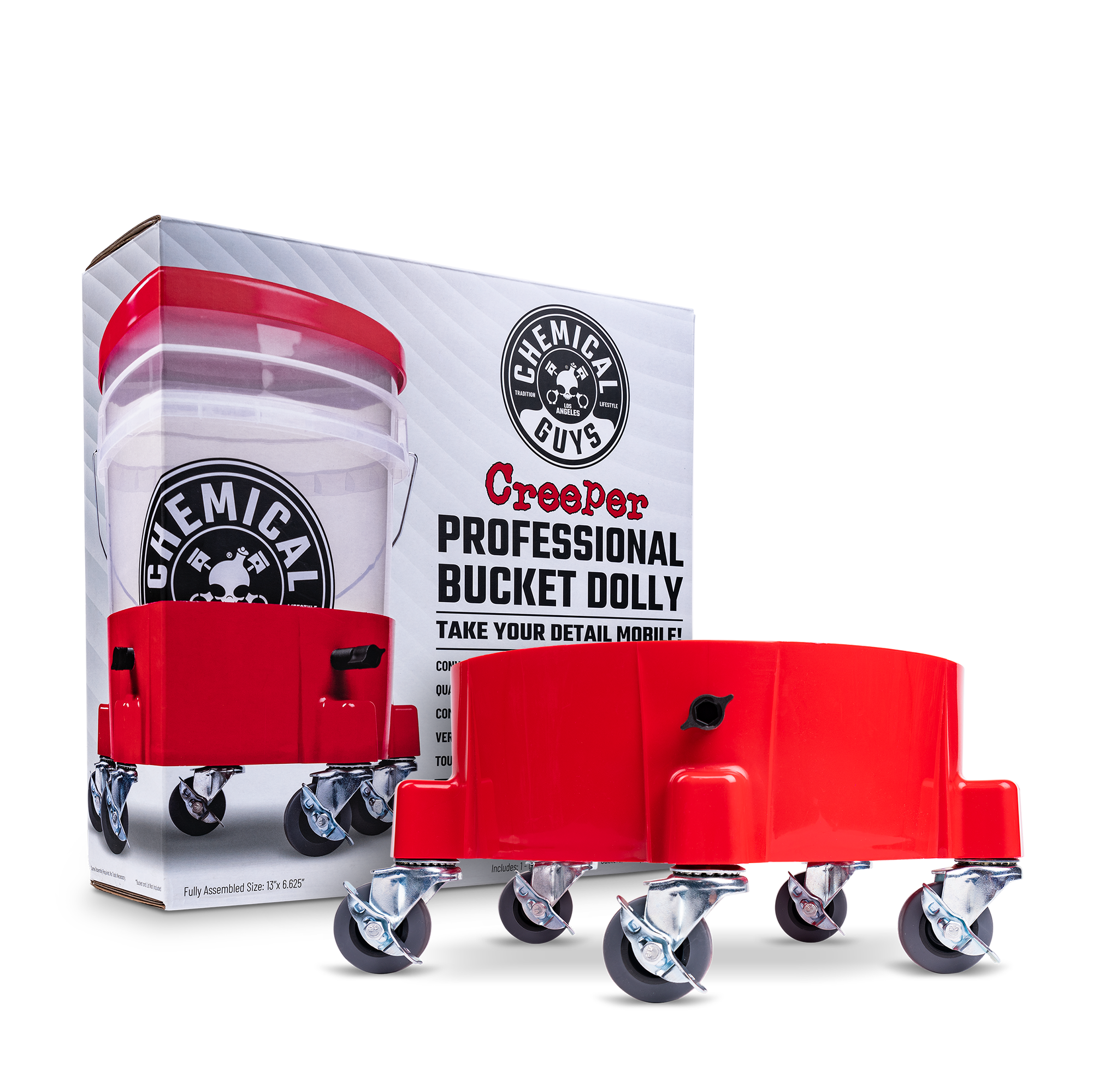 Creeper Professional Bucket Dolly Plastic, Red | Chemical Guys