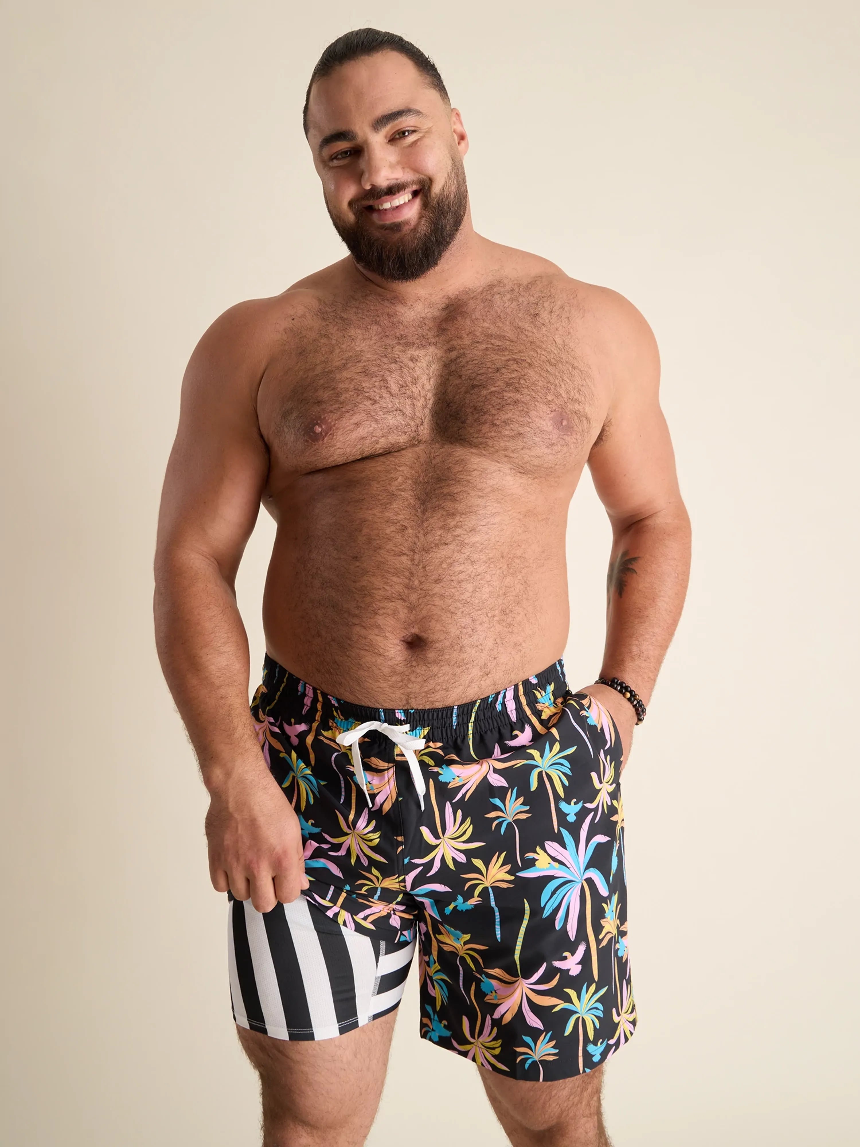 Chubbies The Black Light Nights 7" Inseam for Men Polyester/Spandex Swim Trunks with Boxer Brief Mesh Liner | Size Small
