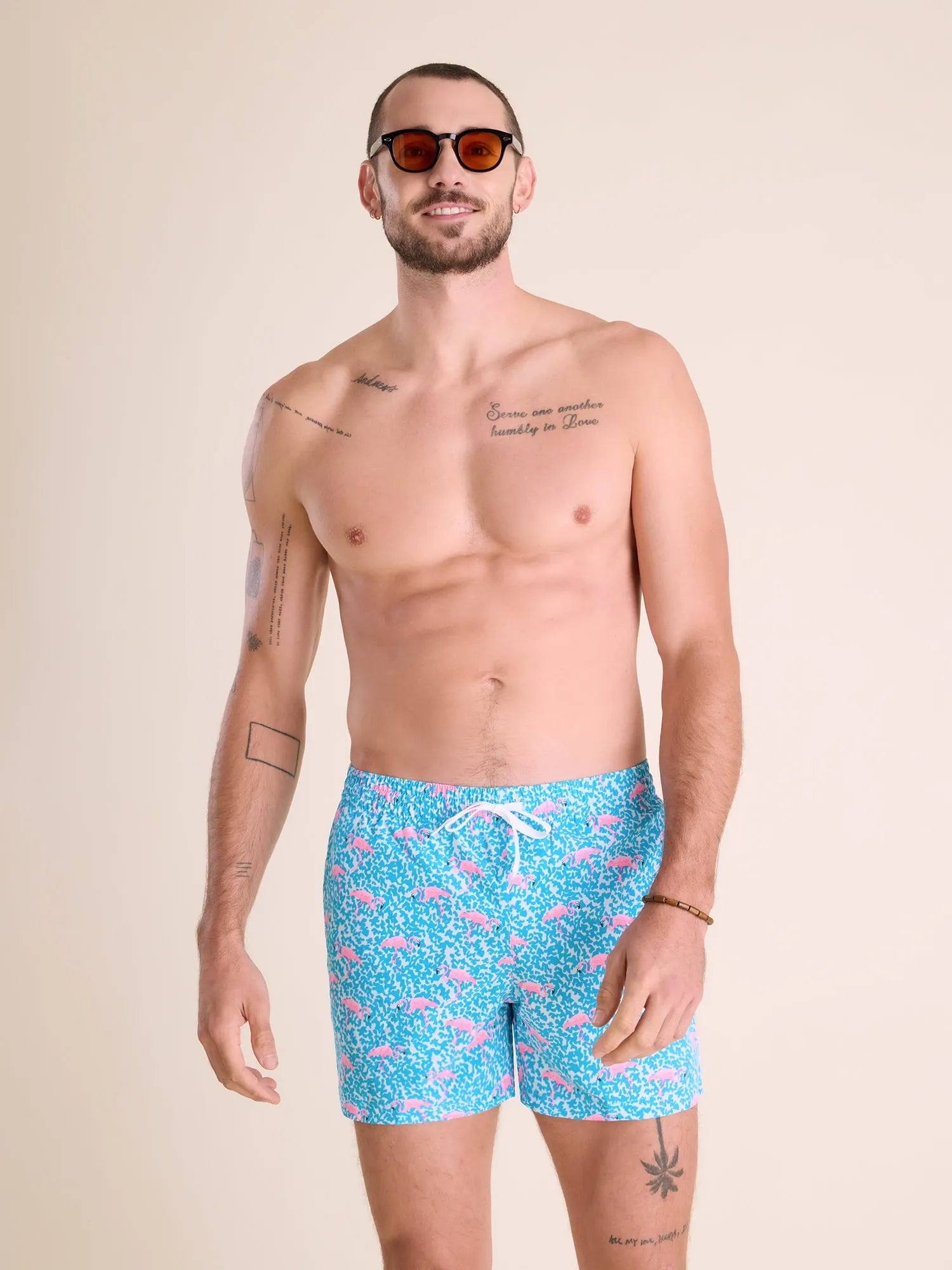 Chubbies The Domingos Are For Flamingos 5.5" Inseam Polyester/Spandex Swim Trunks with Mesh Brief Liner in Blue | Size Medium