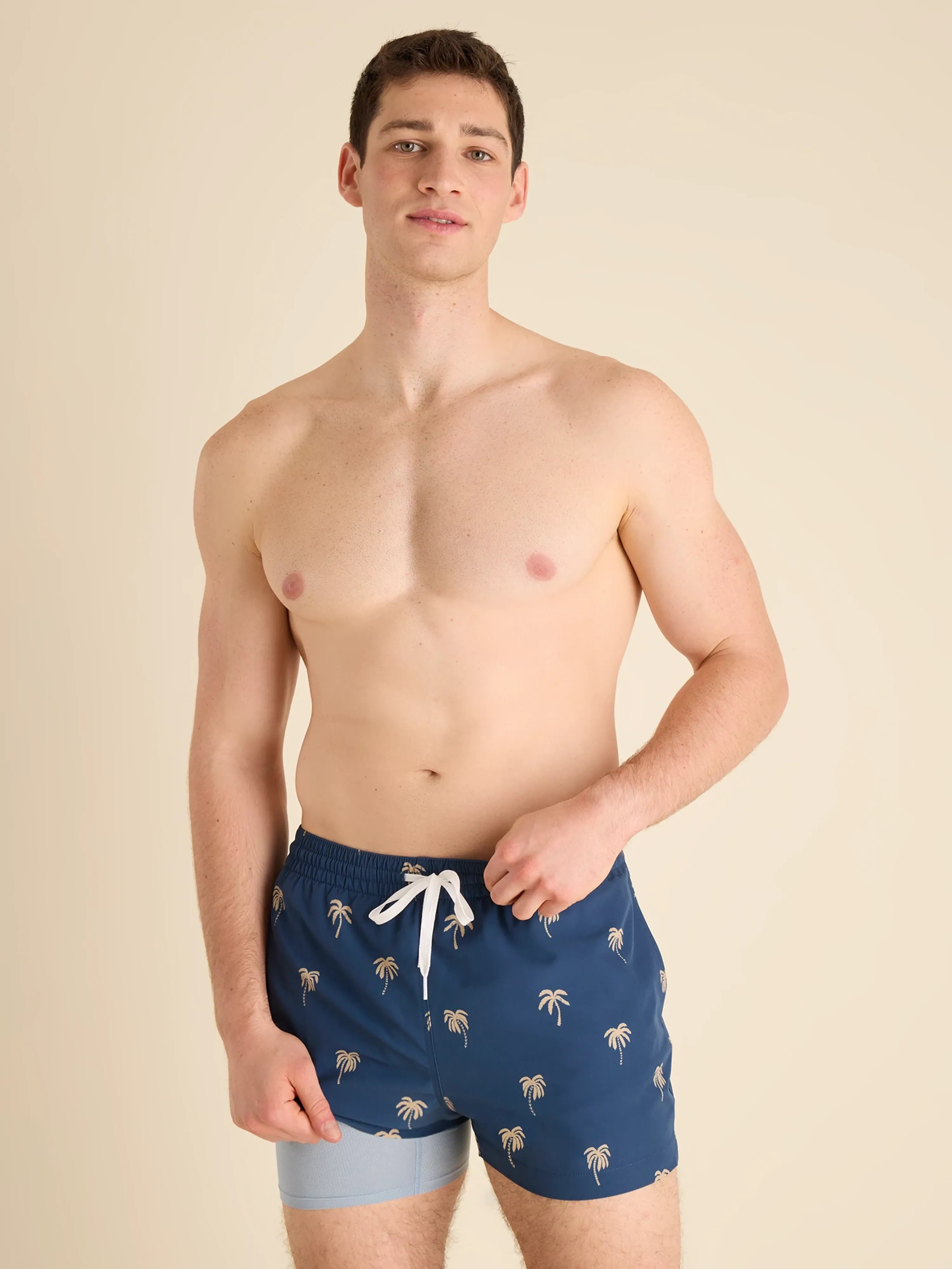 Chubbies The Midnight Palms 4" Inseam for Men Polyester/Spandex Swim Trunks with Boxer Brief Mesh Liner in Navy Blue | Size XXL