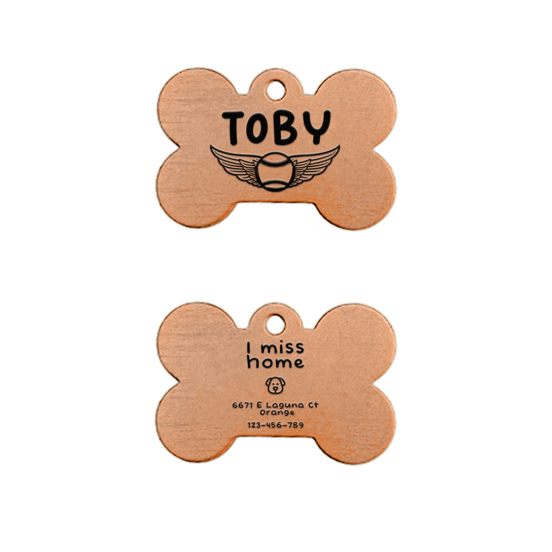 Dog Bone Pet Tag - Rose Gold / Winged Baseball / Dog Face