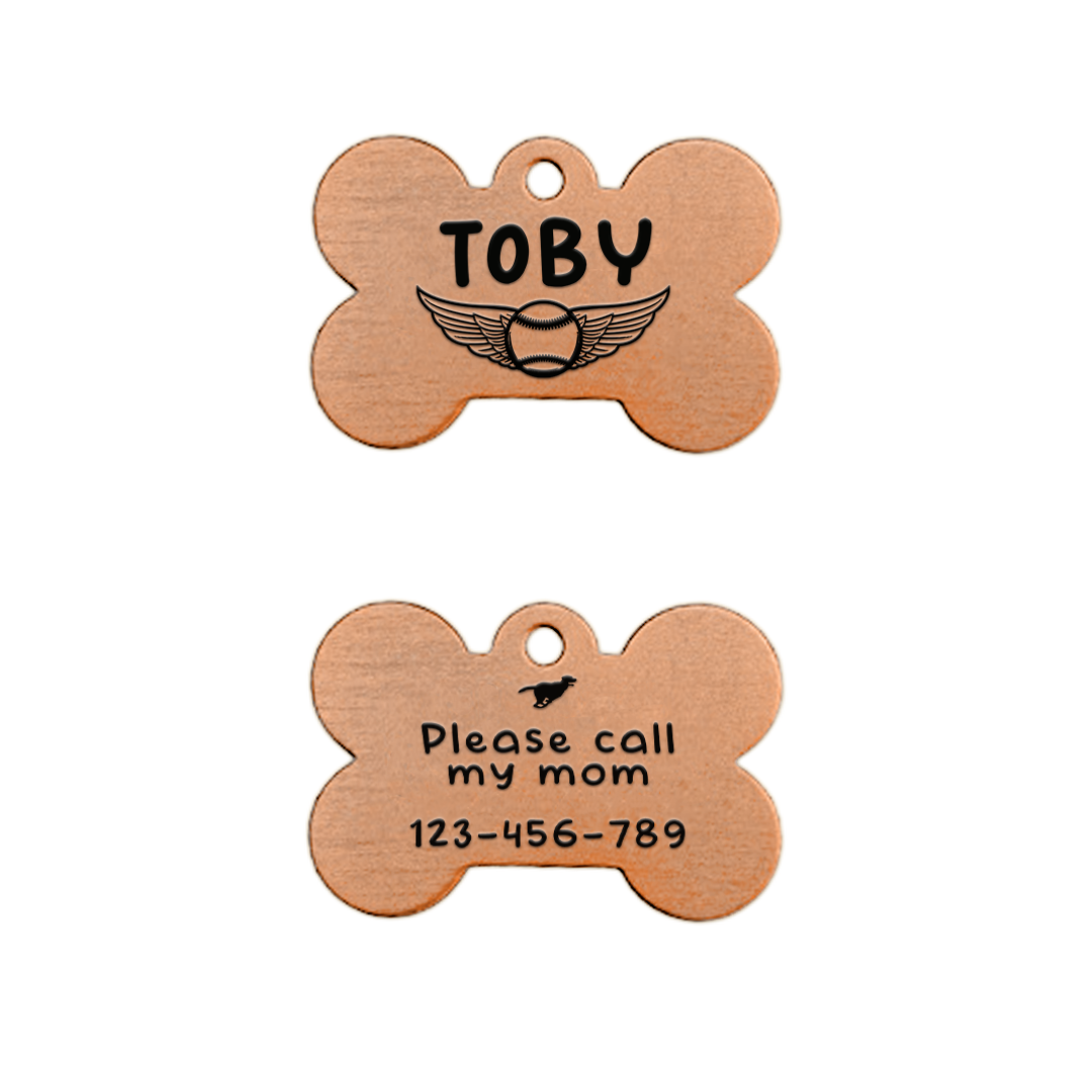 Dog Bone Pet Tag - Rose Gold / Winged Baseball / Running Dog
