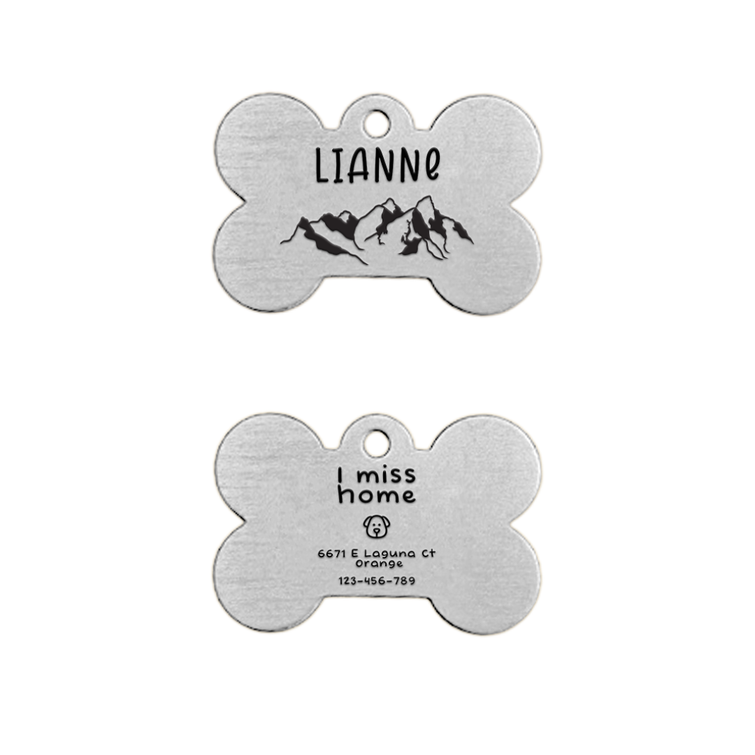 Dog Bone Pet Tag - Silver / Mountain / Dog Face