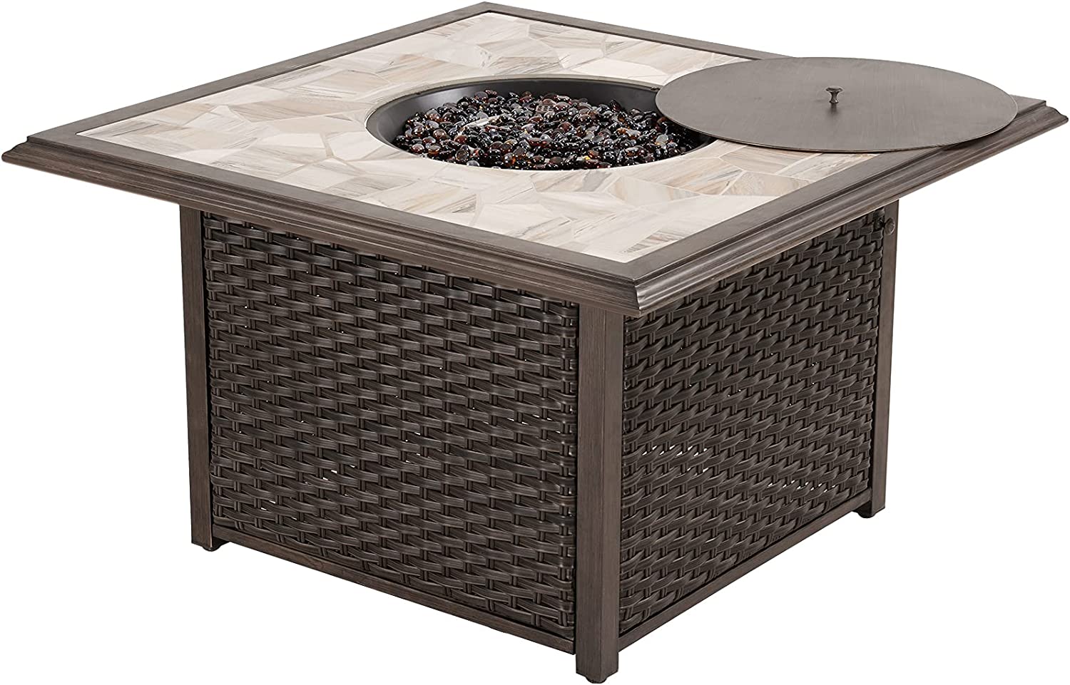 41" & 43'' Outdoor Propane Fire Pit Table with Resin Wicker Base Square(41"）