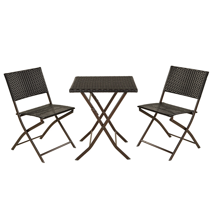 3 Piece Brown Bistro Set of 1 Garden Table and 2 Chairs