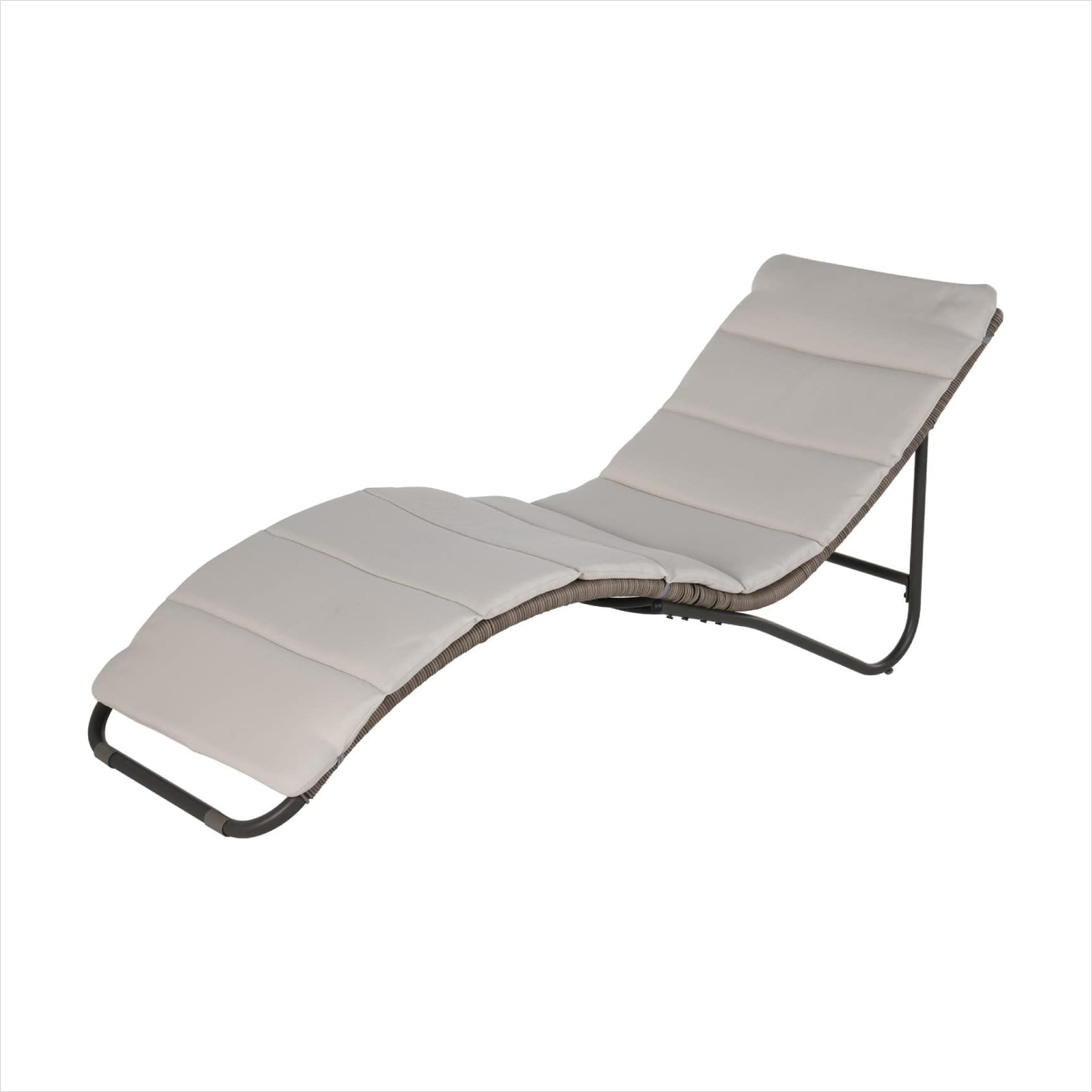 Outdoor Chaise Lounge Sunbathing Chair Lounger with All-Weather Wicker Cushion for Poolside, Tan