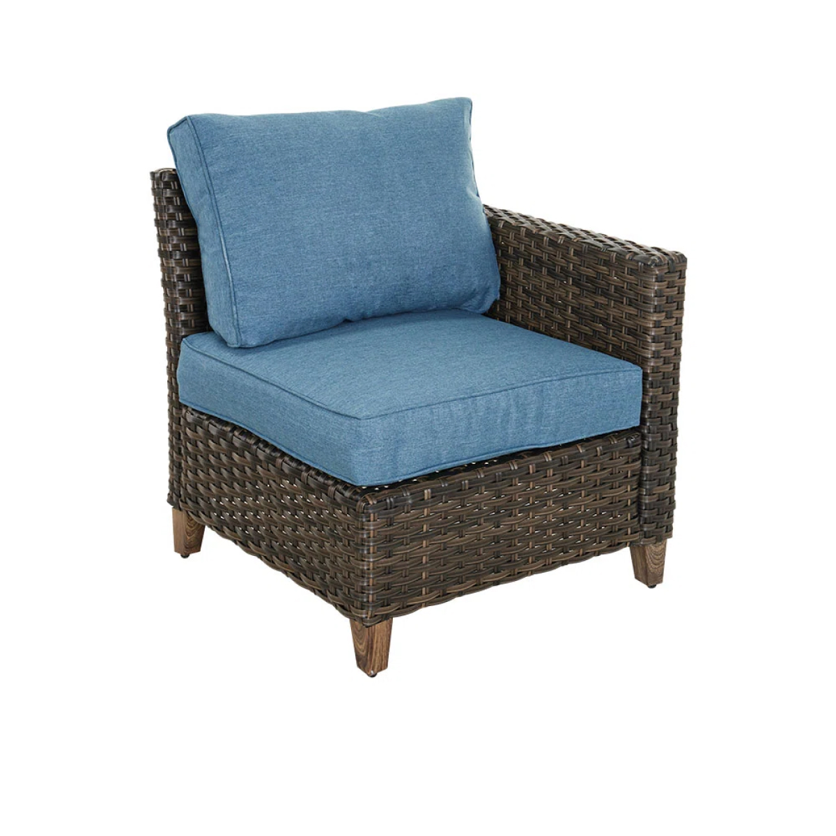 Outdoor Patio Wicker Sectional Sofa Modular Furniture Set with Thick Cushions and Steel Frame for Deck Porch Poolside Garden Peacock Blue-Left Arm Sof