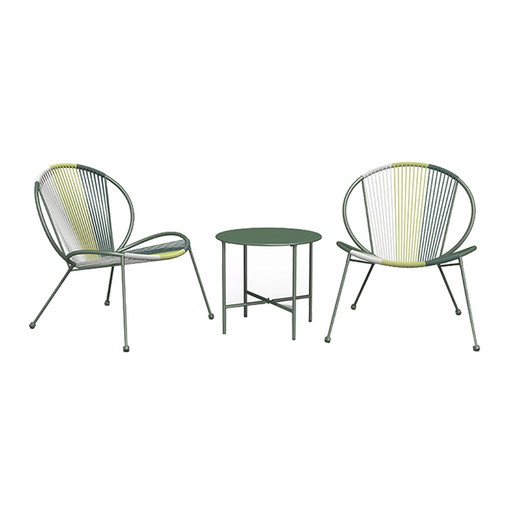 3 Piece Acapulco Steel Woven Rope Bistro Set with Coffee Table Olive Green