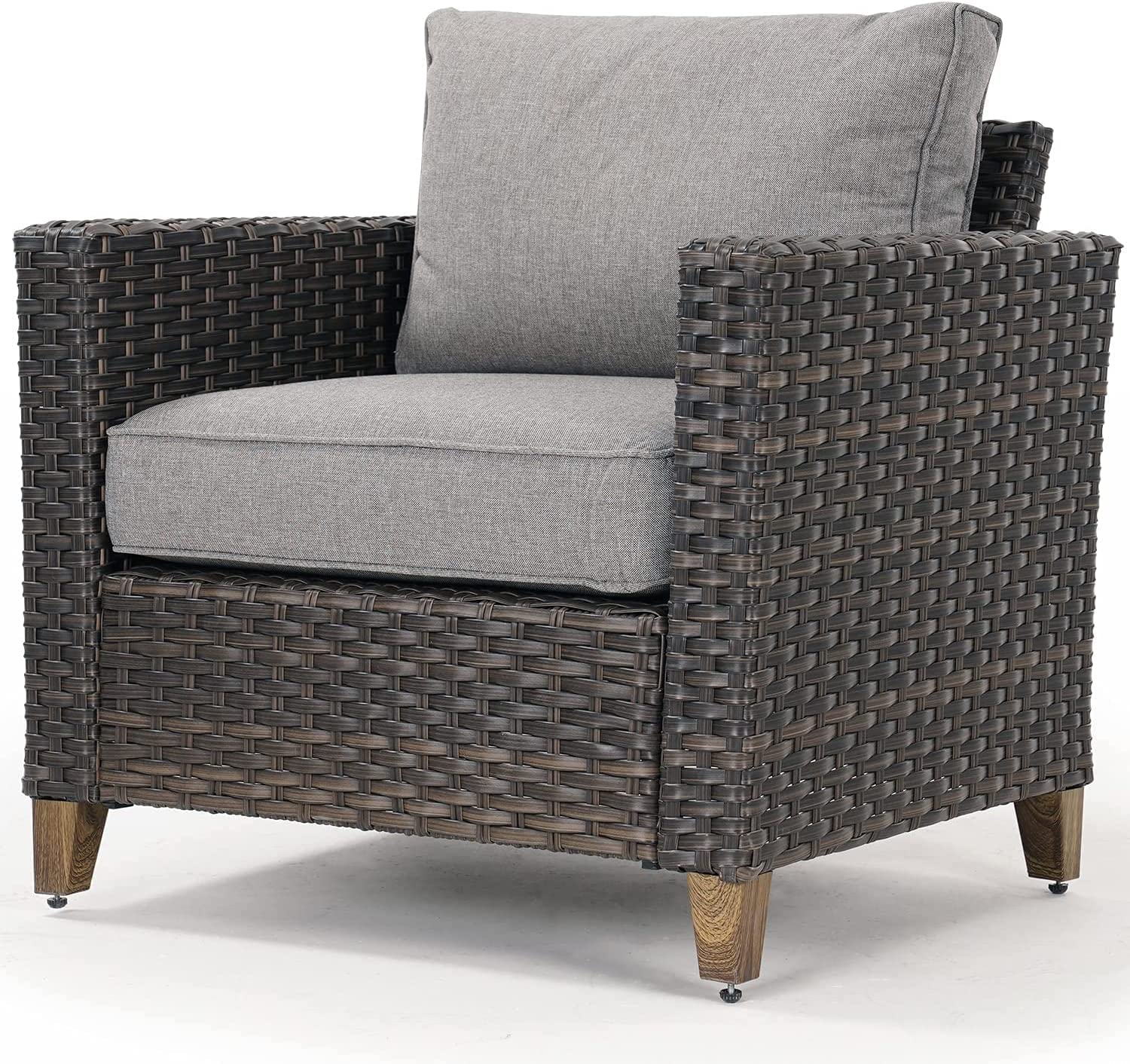 Outdoor Patio Wicker Sectional Sofa Modular Furniture Set with Thick Cushions and Steel Frame for Deck Porch Poolside Garden Gray-Double Arm Sofa