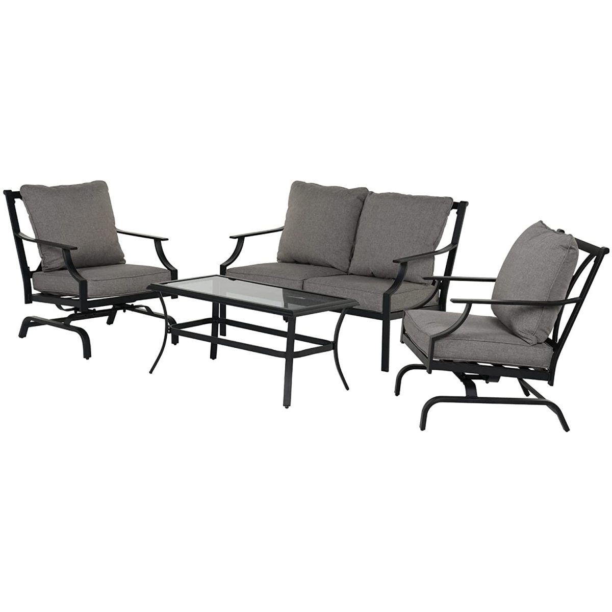 Newport Set Patio Furniture Set Outdoor Steel Motion Conversation Set Gray-4PCS