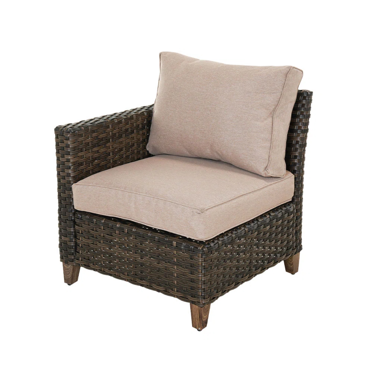 Outdoor Patio Wicker Sectional Sofa Modular Furniture Set with Thick Cushions and Steel Frame for Deck Porch Poolside Garden Beige-Right Arm Sofa