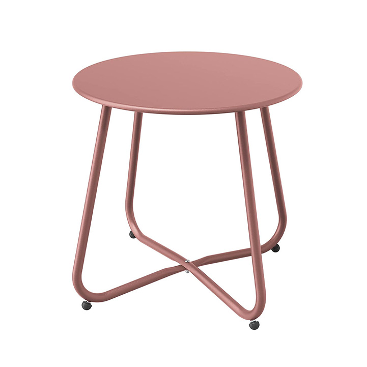 Steel Patio Side Table, Weather Resistant Outdoor Round End Table Pink