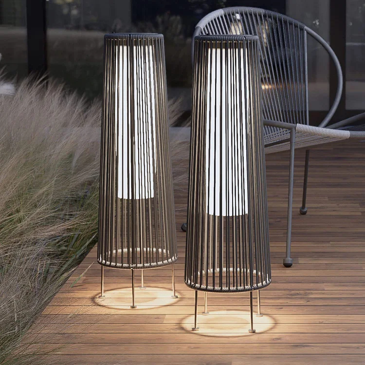 GORDES Solar-powered Woven Wicker Floor Lamp 2PCS Dark Brown-2PCS