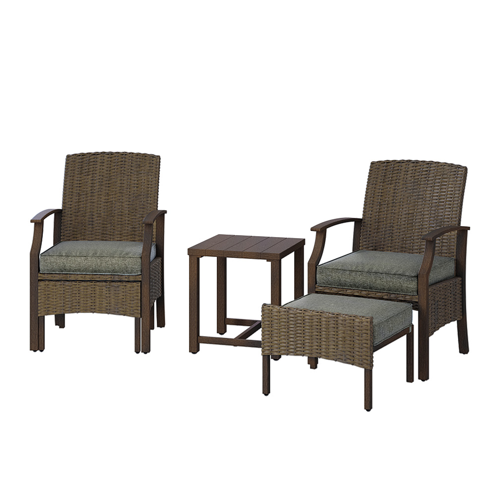 Grand Patio 5 Pieces Outdoor Patio Furniture Sets Weather Resistant Wicker Outdoor Chairs with Ottomans and Coffee Tables Grey