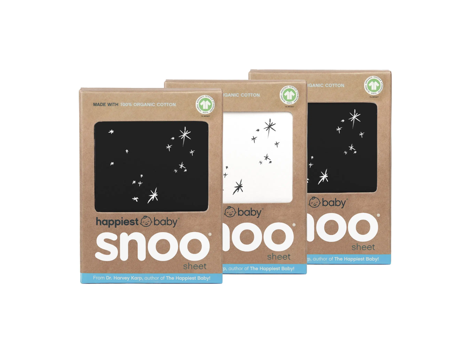 100% Organic Cotton Baby Bassinet Sheets for SNOO | Black/Ivory/Black
