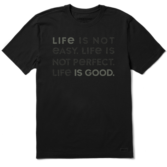 Life is Good Men's Bert's Braided Life Isn't Easy Crusher Short Sleeve T-Shirt in Faded Black Size XL | 100% Cotton
