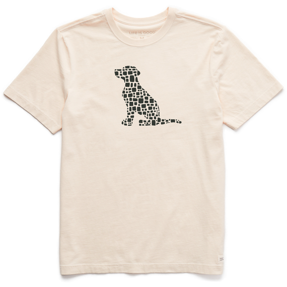 Life is Good Men's Bert's Cobblestone Dog Crusher Short Sleeve T-Shirt in Putty White Size Large | 100% Cotton