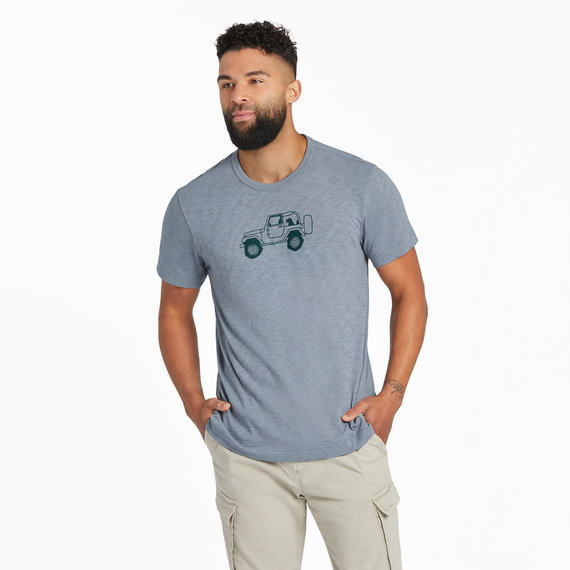 Life is Good Men's Favorite Passenger Textured Slub Short Sleeve T-Shirt in Stone Blue Size Large | 100% Cotton