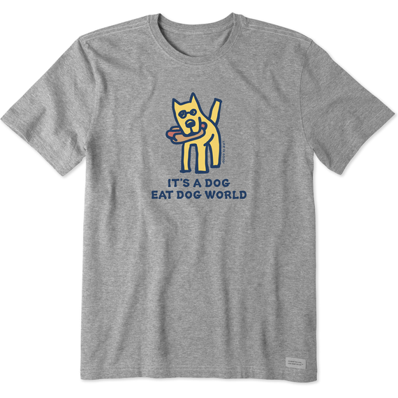 Life is Good Men's It's a Dog Eat Dog World Crusher-LITE Short Sleeve T-Shirt in Heather Grey Size 2XL | 100% Cotton