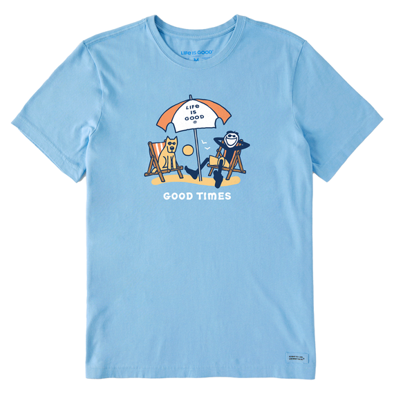 Life is Good Men's Jake & Rocket Good Times Beach Crusher-LITE Short Sleeve T-Shirt in Cool Blue Size 3XL | 100% Cotton