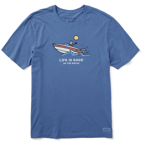 Life is Good Men's Jake Speedboat Crusher-LITE Short Sleeve T-Shirt in Vintage Blue Size XL | 100% Cotton