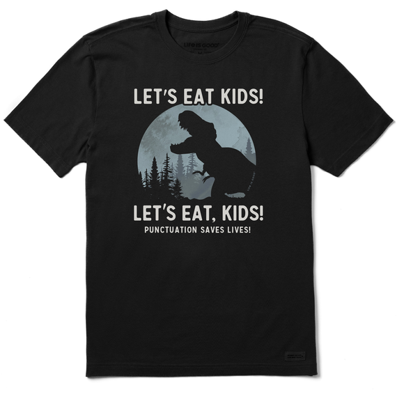 Life is Good Men's Trex Eat Kids Short Sleeve Crusher T-Shirt in Faded Black Size Large | 100% Cotton