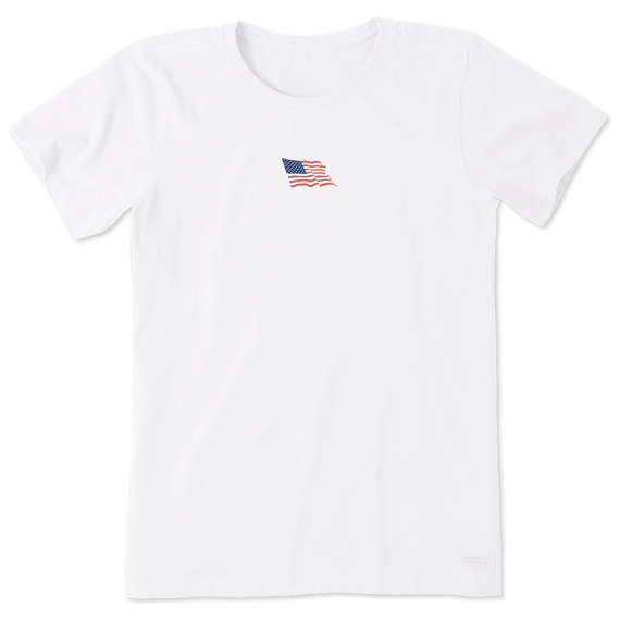 Life is Good Women's Waving Flag Short Sleeve Crusher T-Shirt in Cloud White Size XL | 100% Cotton