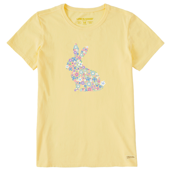Life is Good Women's Flower Bunny Crusher-LITE Short Sleeve T-Shirt in Sandy Yellow Size Small | 100% Cotton